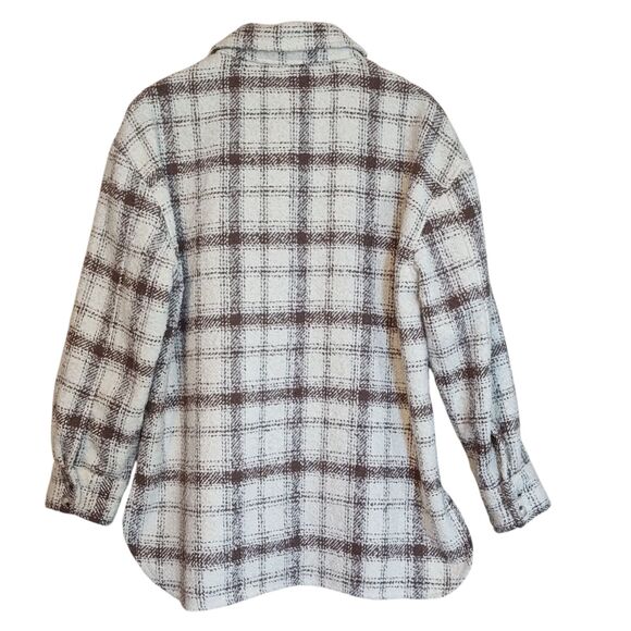 Sadie & Sage Plaid Shirt Jacket Womens Med Brown White Wool Blend Shacket Button - Picture 2 of 11